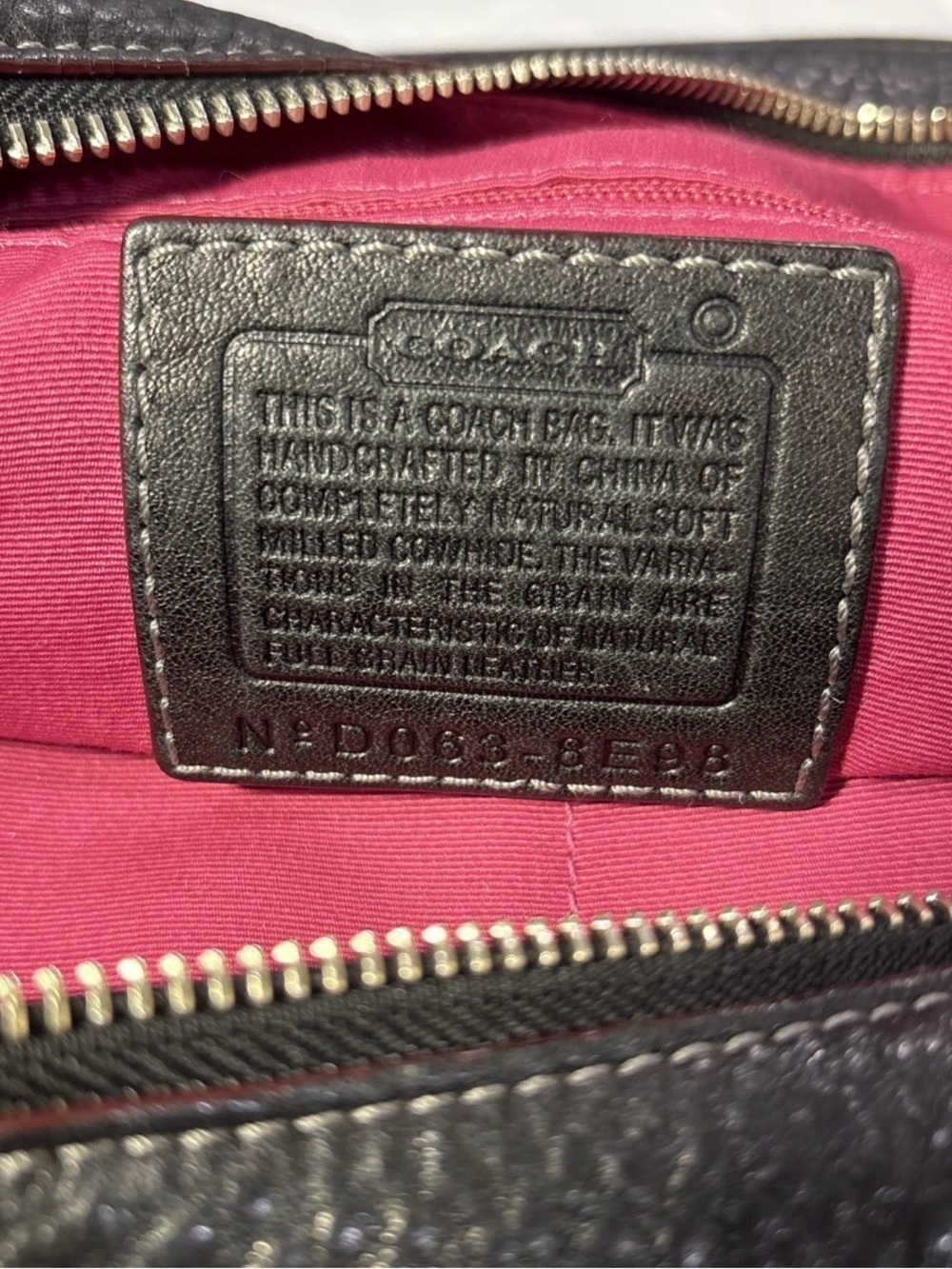 COACH Hobo Black Pebbled Leather Bag/Purse Brown shoulder Strap Zip Close - Picture 13 of 16